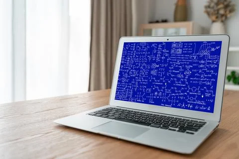 Mathematic equations and modish formula on computer screen 库存照片