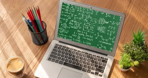 Mathematic equations and modish formula on computer screen Stockfoto's