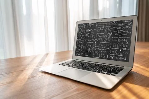Mathematic equations and modish formula on computer screen Stock Photos