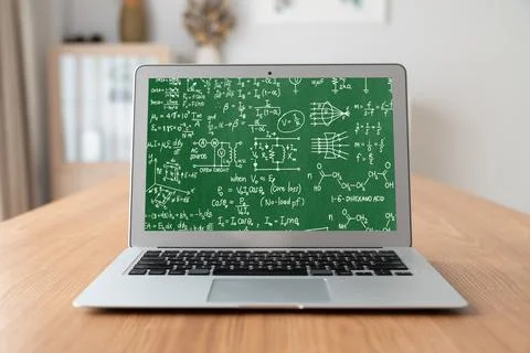 Mathematic equations and modish formula on computer screen 库存照片