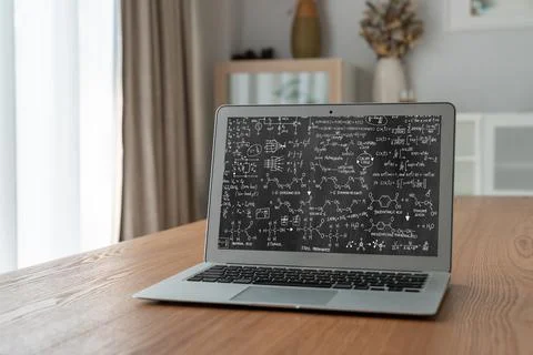 Mathematic equations and modish formula on computer screen Stock Photos