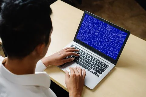 Mathematic equations and modish formula on computer screen Stock Photos