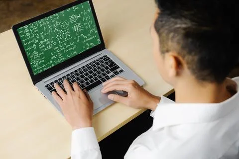 Mathematic equations and modish formula on computer screen Stock Photos