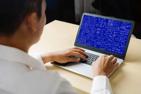 Mathematic equations and modish formula on computer screen Stock Photos