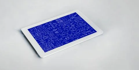 Mathematic equations and modish formula on computer screen 写真素材