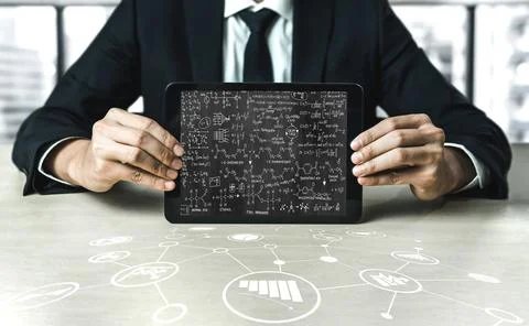 Mathematic equations and modish formula on computer screen Stock Photos