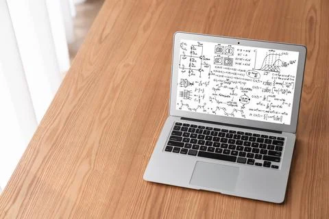Mathematic equations and modish formula on computer screen Stock Photos