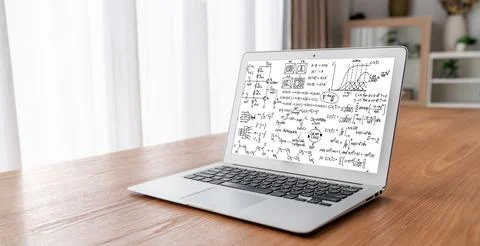Mathematic equations and modish formula on computer screen Foto stock