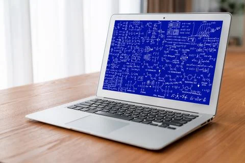 Mathematic equations and modish formula on computer screen Stock Photos