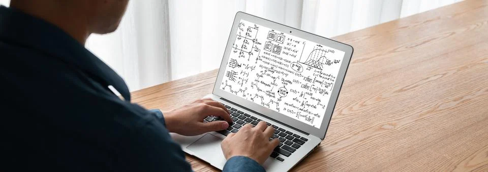 Mathematic equations and modish formula on computer screen 库存照片