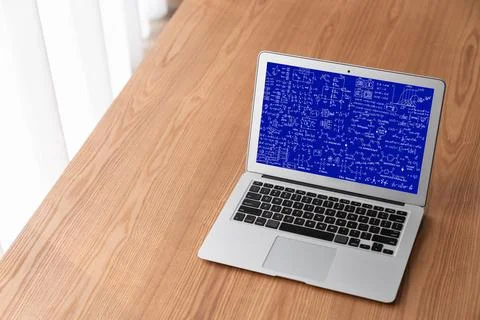 Mathematic equations and modish formula on computer screen 库存照片