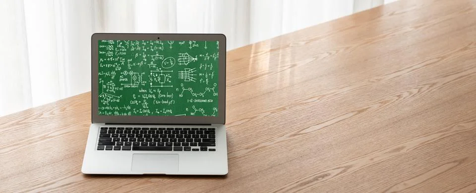 Mathematic equations and modish formula on computer screen 스톡 사진