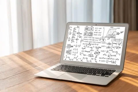 Mathematic equations and modish formula on computer screen 库存照片