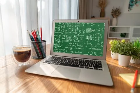 Mathematic equations and modish formula on computer screen Stockfoto's
