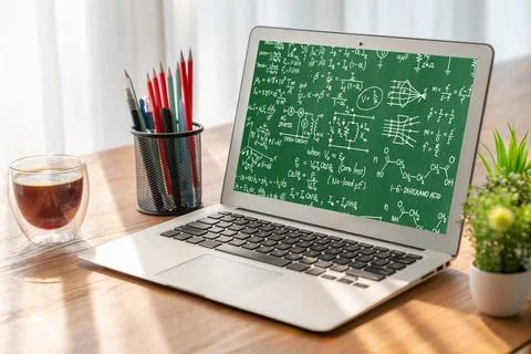 Mathematic equations and modish formula on computer screen Stock Photos