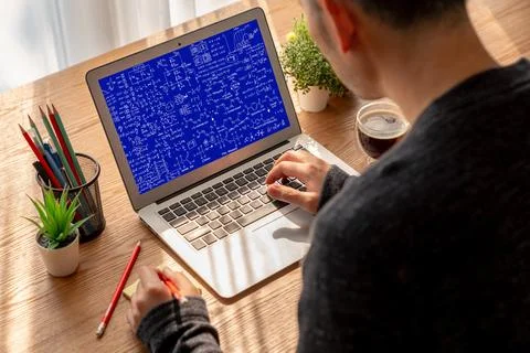 Mathematic equations and modish formula on computer screen Stock Photos