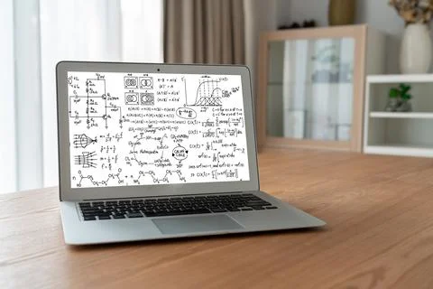 Mathematic equations and modish formula on computer screen Stock Photos