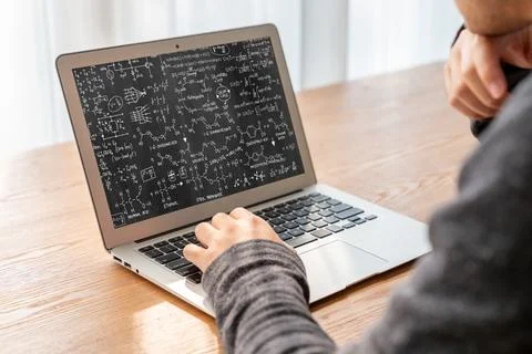 Mathematic equations and modish formula on computer screen 库存照片