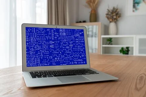 Mathematic equations and modish formula on computer screen 스톡 사진