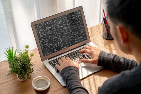 Mathematic equations and modish formula on computer screen 库存照片