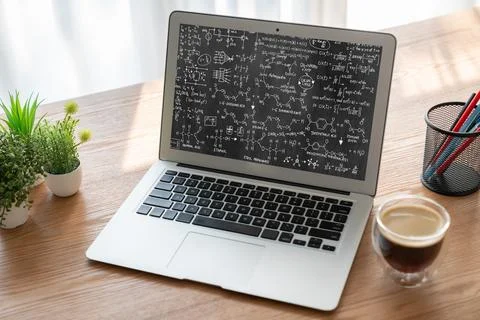 Mathematic equations and modish formula on computer screen Stock Photos