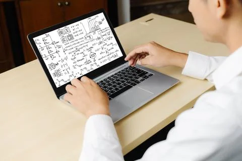 Mathematic equations and modish formula on computer screen Stock Photos