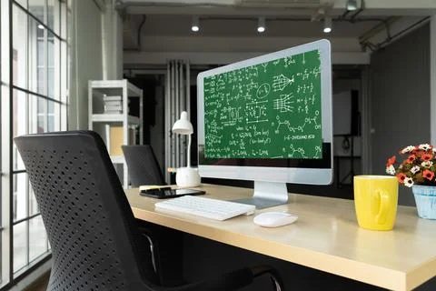 Mathematic equations and modish formula on computer screen Stock Photos