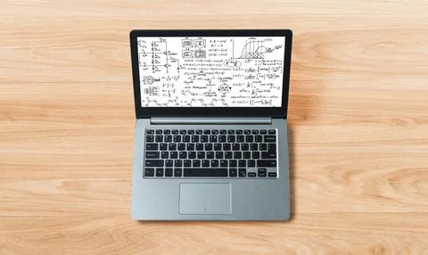 Mathematic equations and modish formula on computer screen Stock Photos
