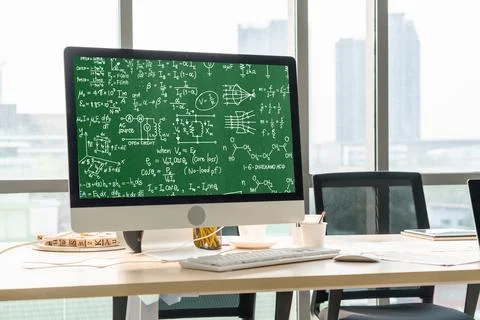 Mathematic equations and modish formula on computer screen Stock Photos