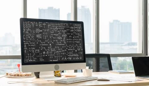 Mathematic equations and modish formula on computer screen Stock Photos