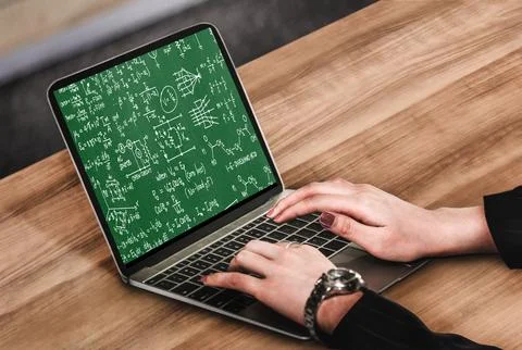 Mathematic equations and modish formula on computer screen Stock Photos
