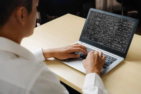 Mathematic equations and modish formula on computer screen Stock Photos
