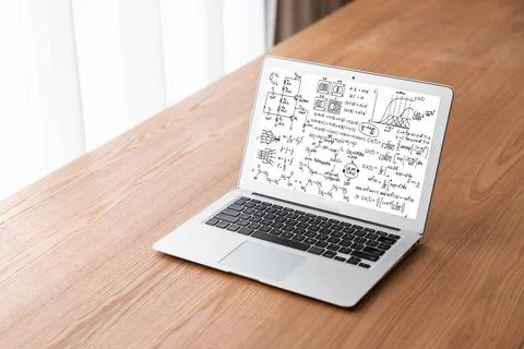 Mathematic equations and modish formula on computer screen 库存照片