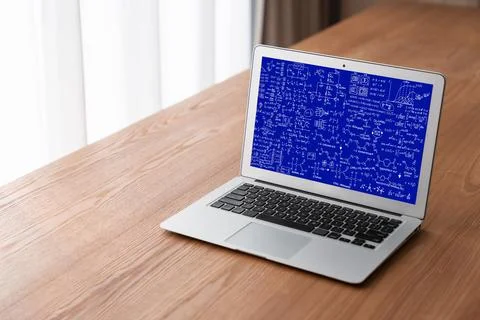 Mathematic equations and modish formula on computer screen 库存照片