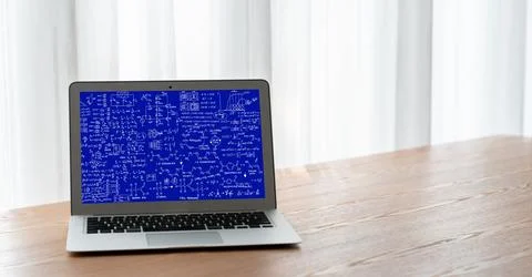 Mathematic equations and modish formula on computer screen 库存照片