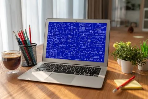 Mathematic equations and modish formula on computer screen Stockfoto's