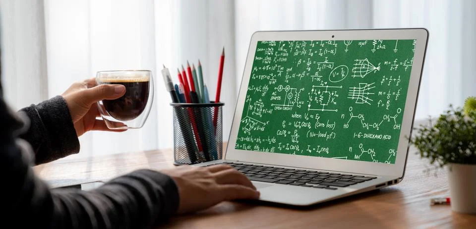 Mathematic equations and modish formula on computer screen Stock Photos