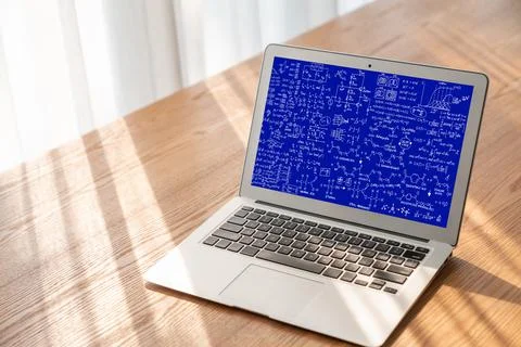 Mathematic equations and modish formula on computer screen 库存照片