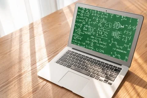 Mathematic equations and modish formula on computer screen 스톡 사진