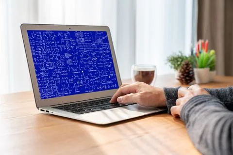 Mathematic equations and modish formula on computer screen Stock Photos