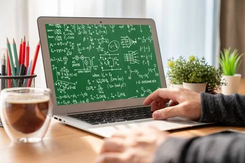 Mathematic equations and modish formula on computer screen Stock Photos