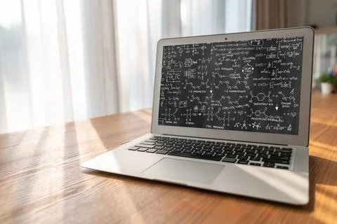 Mathematic equations and modish formula on computer screen Stock Photos