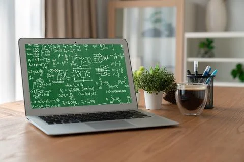 Mathematic equations and modish formula on computer screen 库存照片