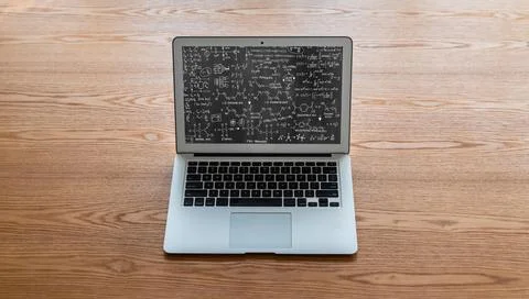 Mathematic equations and modish formula on computer screen Stockfoto's