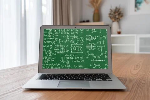 Mathematic equations and modish formula on computer screen 库存照片
