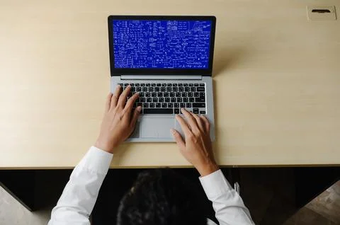 Mathematic equations and modish formula on computer screen Stock Photos
