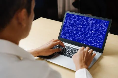 Mathematic equations and modish formula on computer screen 库存照片
