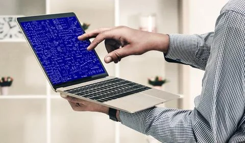 Mathematic equations and modish formula on computer screen Stock Photos