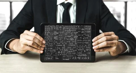 Mathematic equations and modish formula on computer screen Stockfoto's