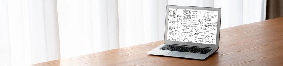 Mathematic equations and modish formula on computer screen 库存照片